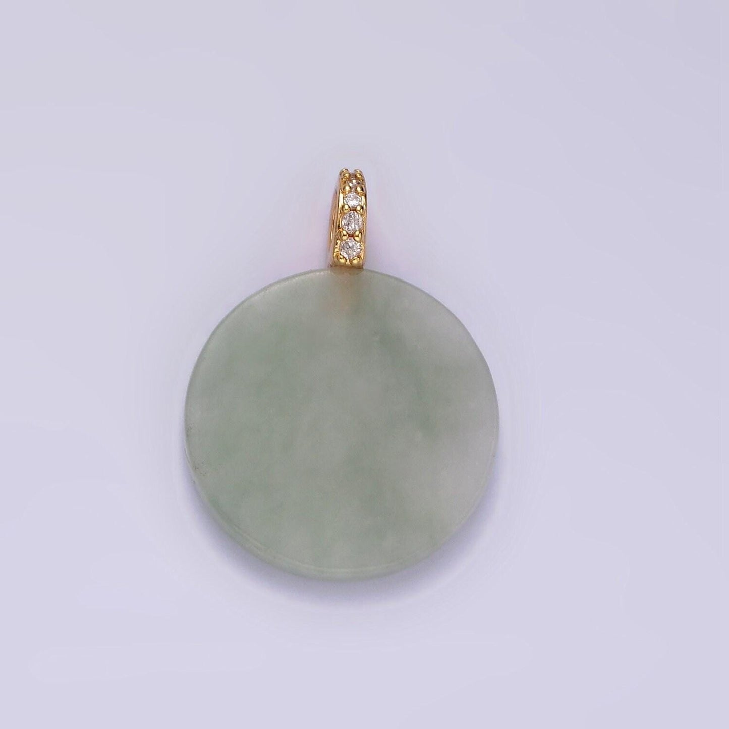 14k gold filled green jade round micro paved cz bail pendant | n1091