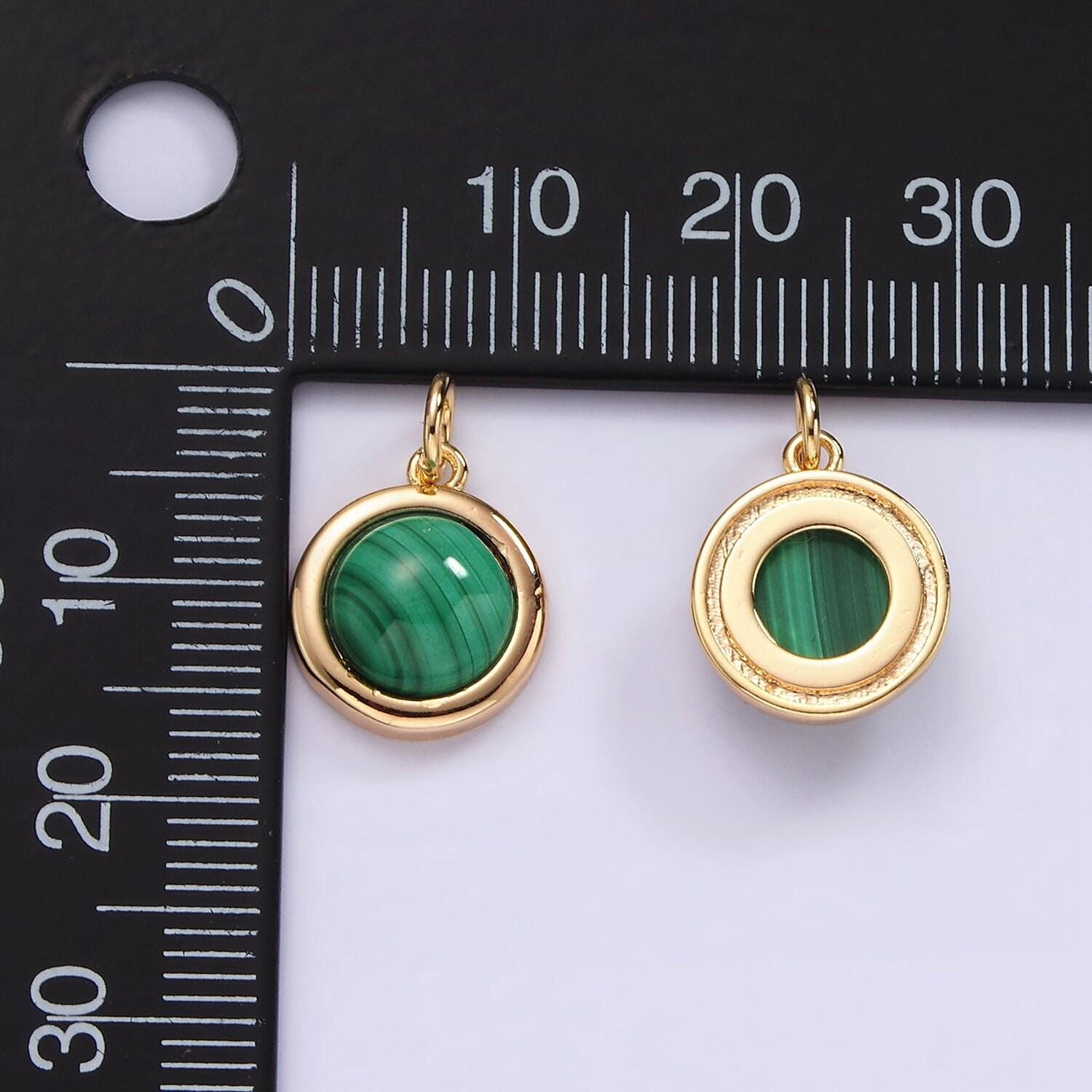 14k gold filled green malachite bezel round charm | n1092