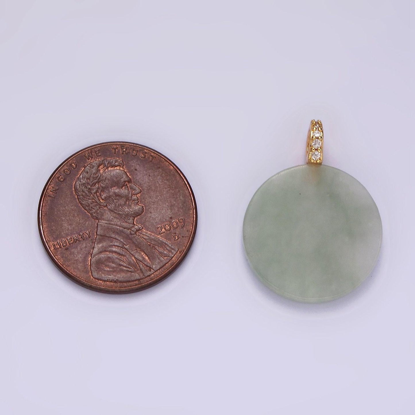 14k gold filled green jade round micro paved cz bail pendant | n1091