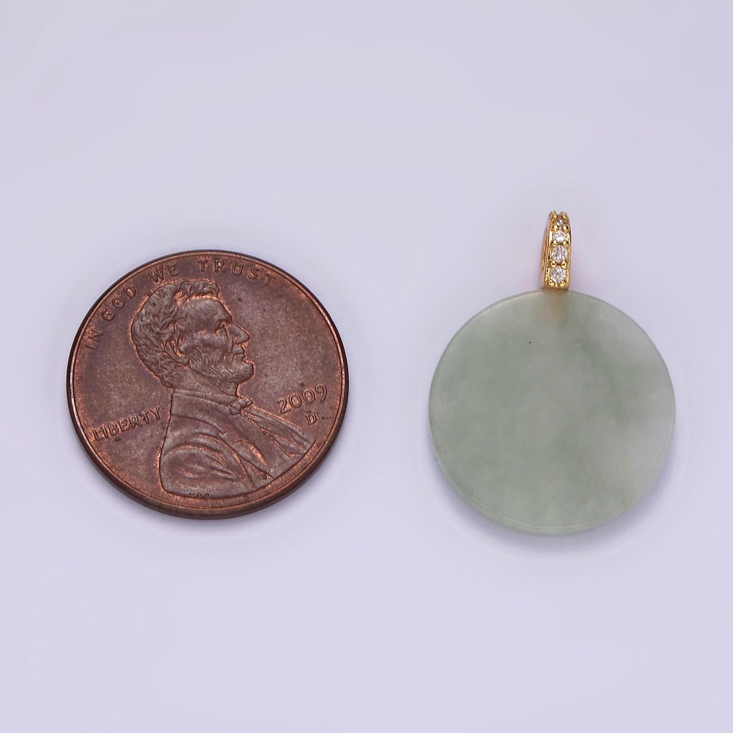 14k gold filled green jade round micro paved cz bail pendant | n1091