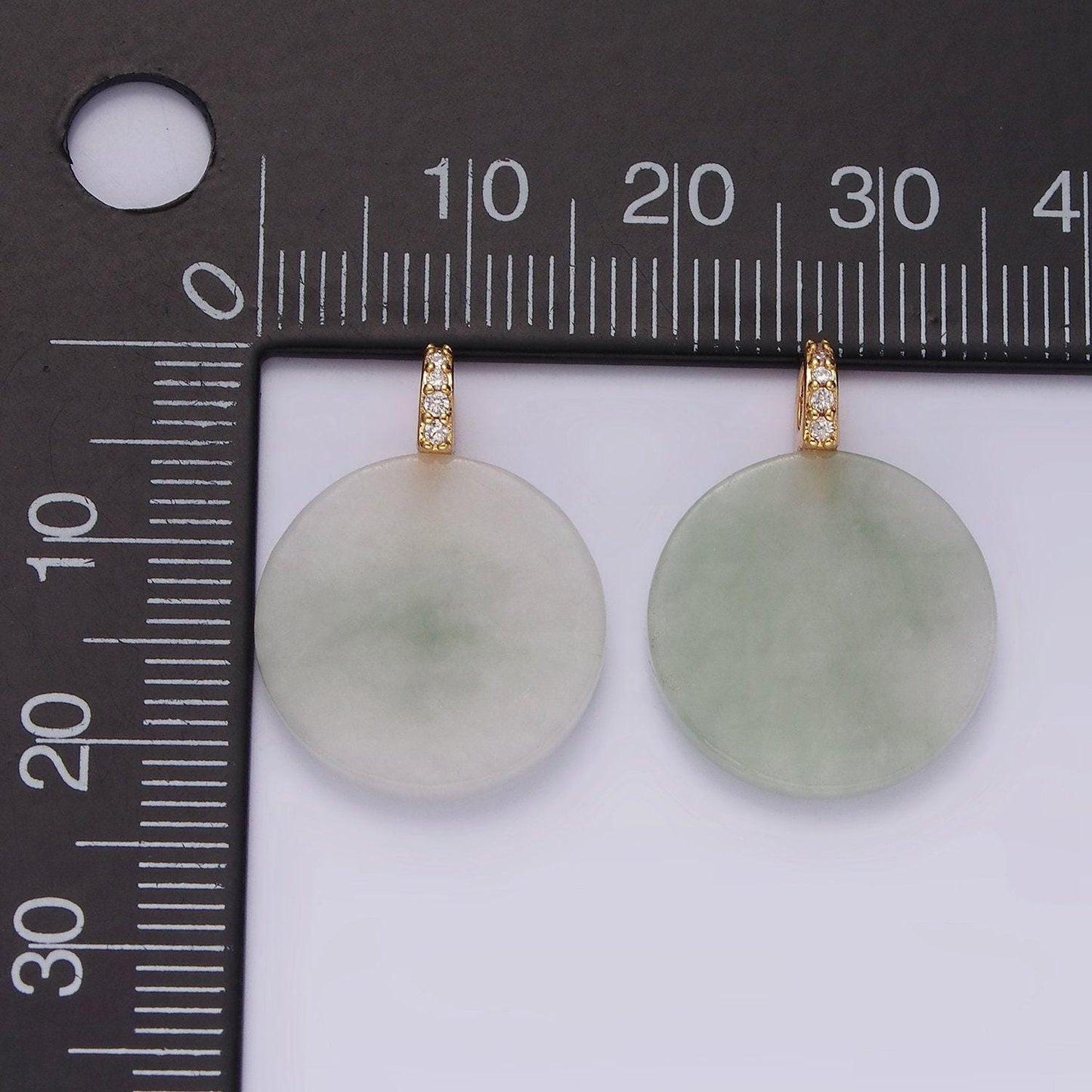 14k gold filled green jade round micro paved cz bail pendant | n1091