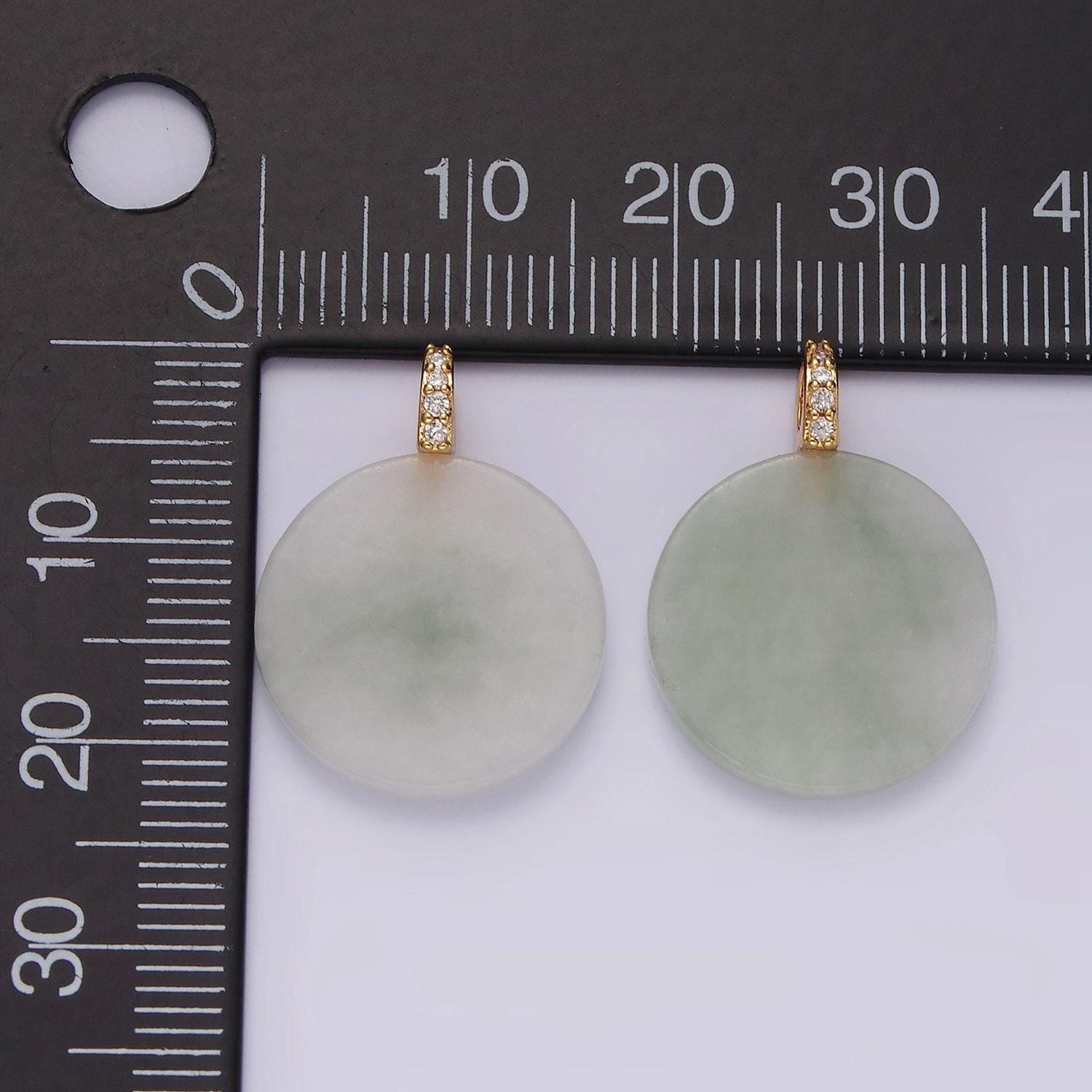 14k gold filled green jade round micro paved cz bail pendant | n1091