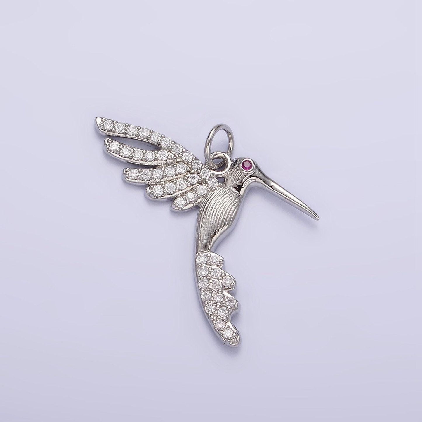 Dainty gold hummingbird charm, clear cz micro pave silver bird pendant for bracelet necklace earrings jewelry making supply aa-001