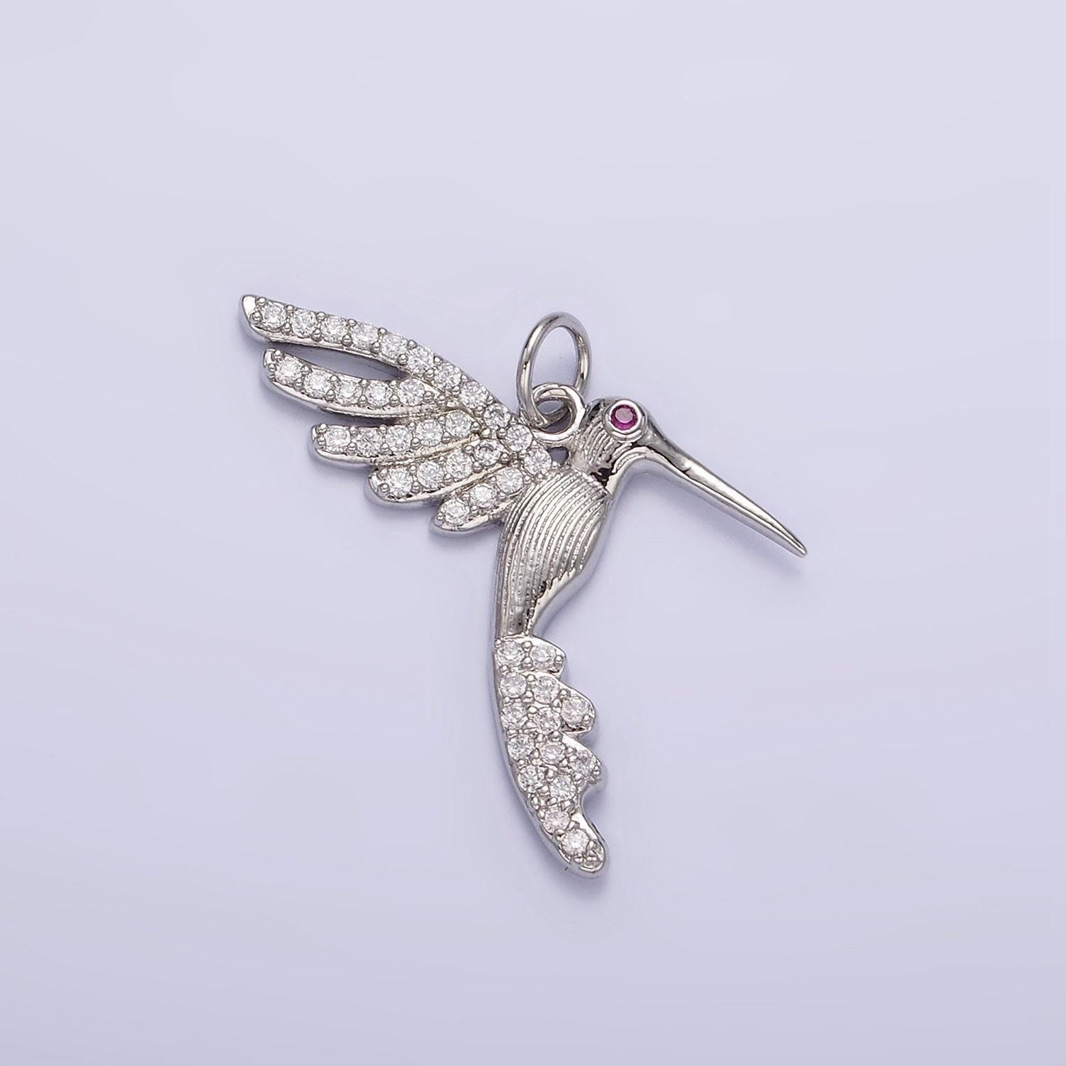 Dainty gold hummingbird charm, clear cz micro pave silver bird pendant for bracelet necklace earrings jewelry making supply aa-001