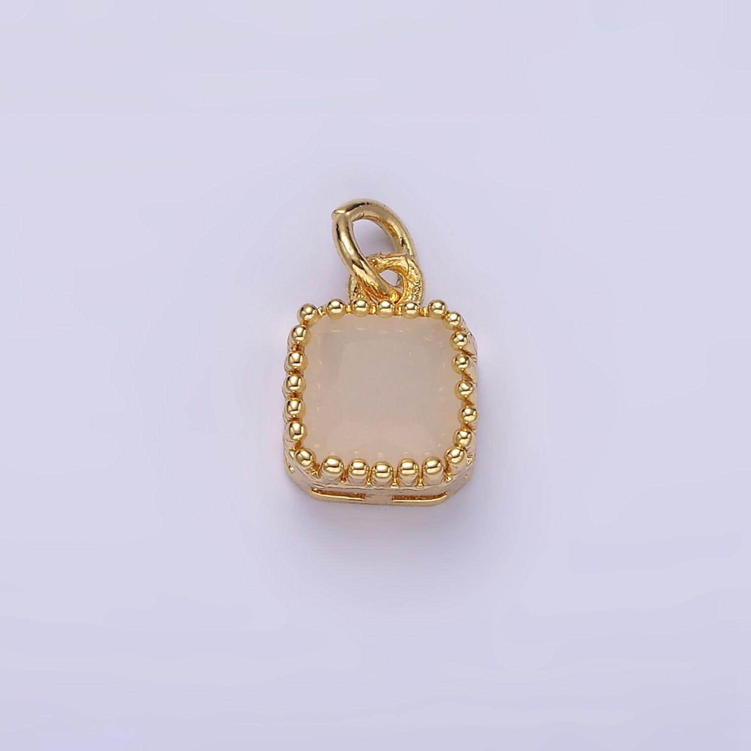16k gold filled 7.5mm multifaceted birthstone cz square personalized charm | n1047 - n1055