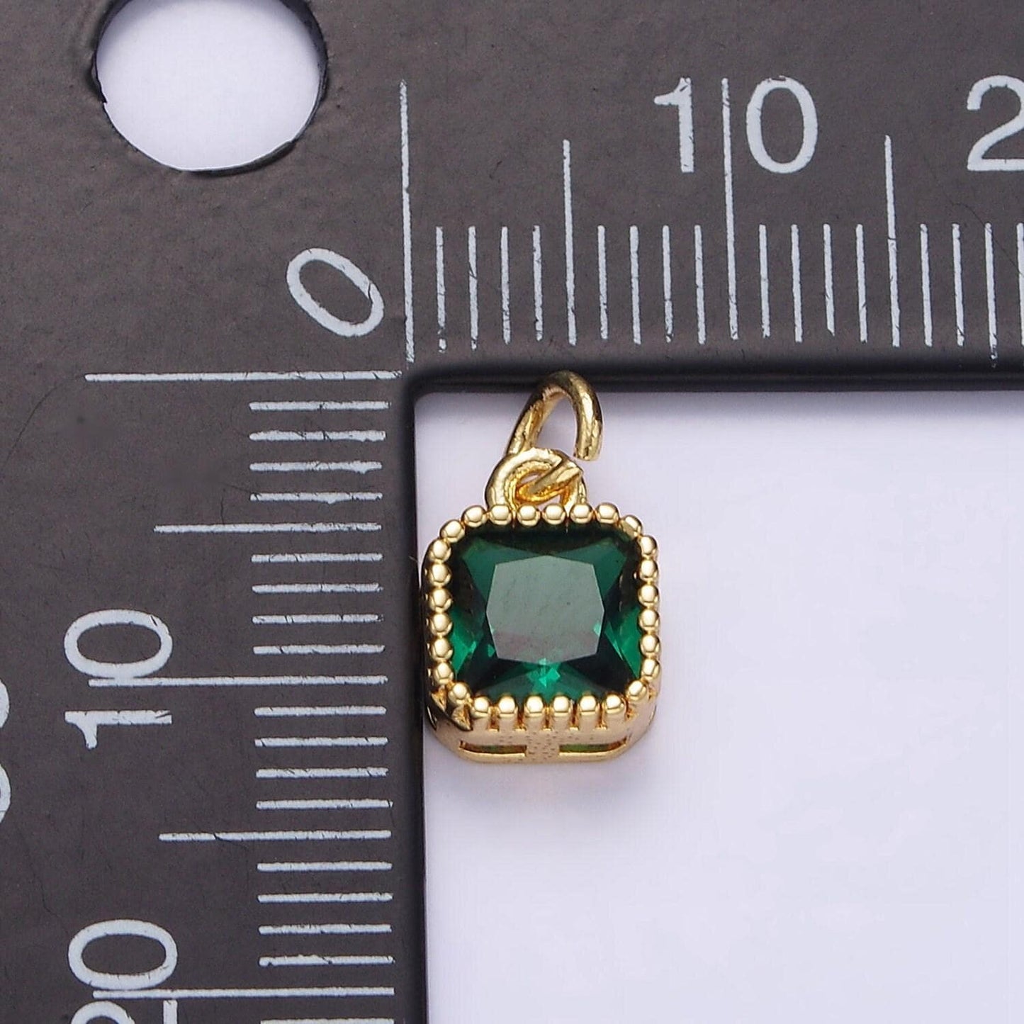 16k gold filled 7.5mm multifaceted birthstone cz square personalized charm | n1047 - n1055
