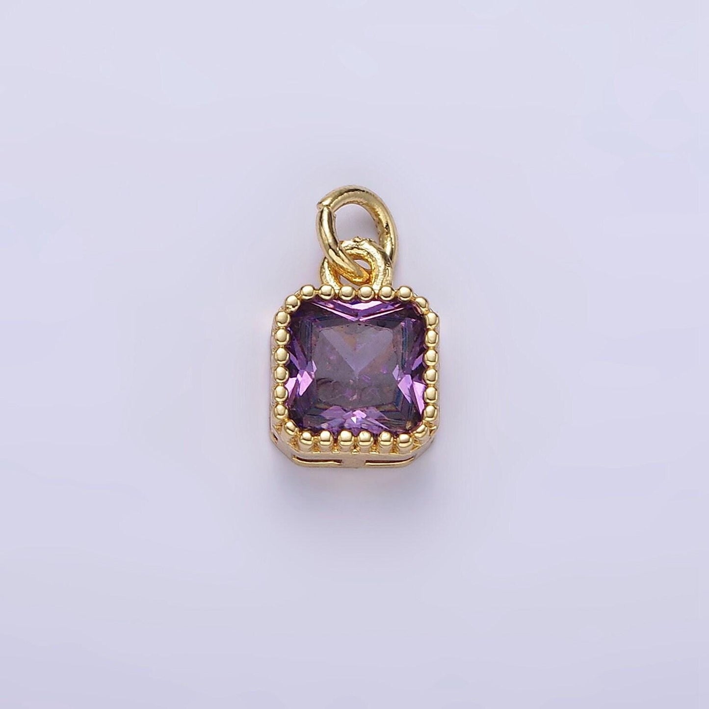 16k gold filled 7.5mm multifaceted birthstone cz square personalized charm | n1047 - n1055