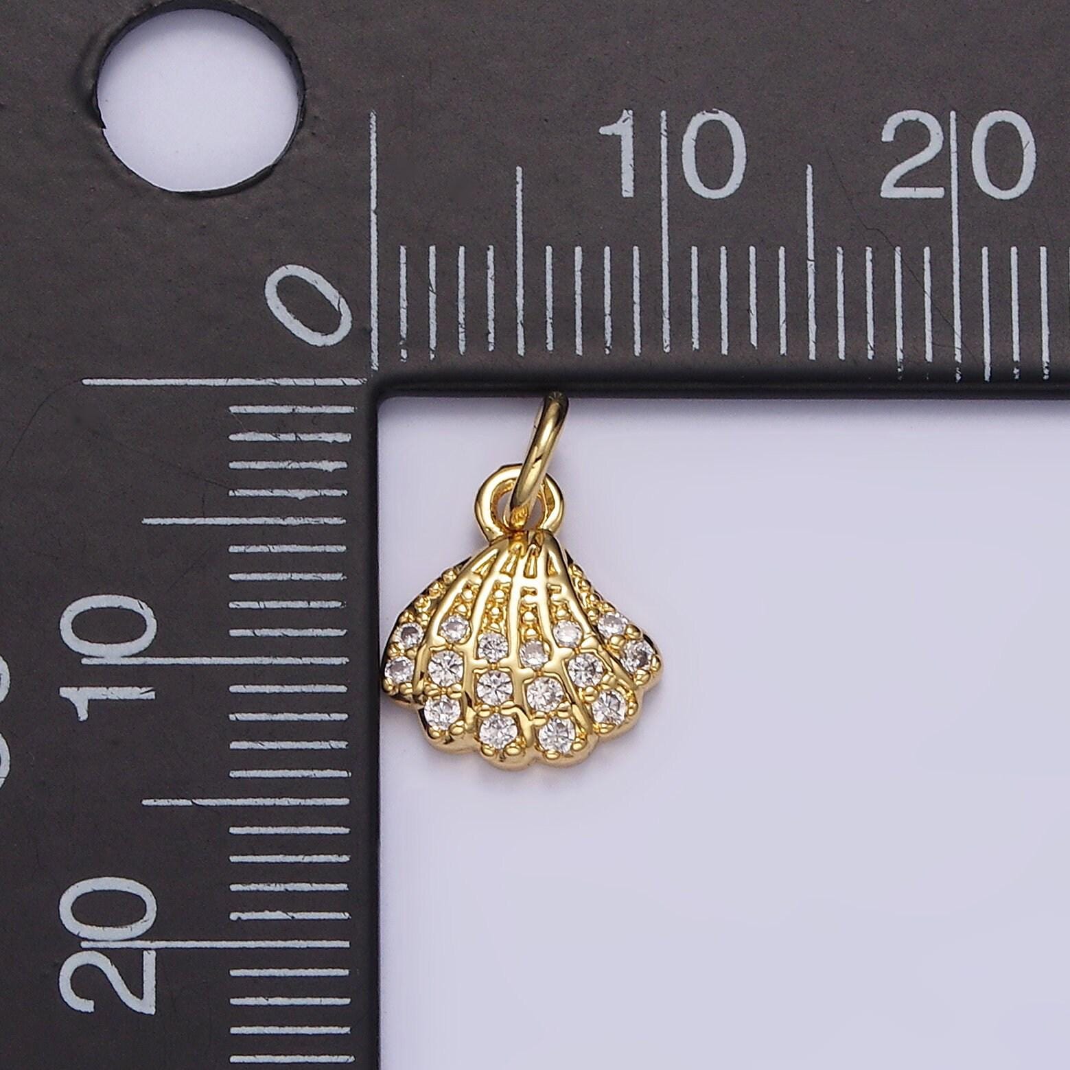14k gold filled clear micro paved cz ocean clam shell add-on charm | n1044