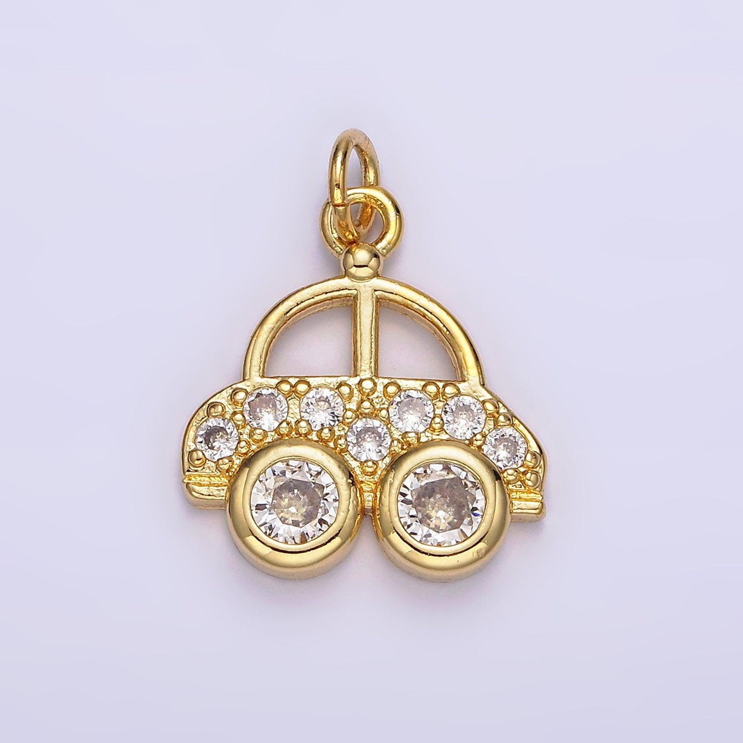 14k gold filled 20mm car transportation clear micro paved cz charm | n1041