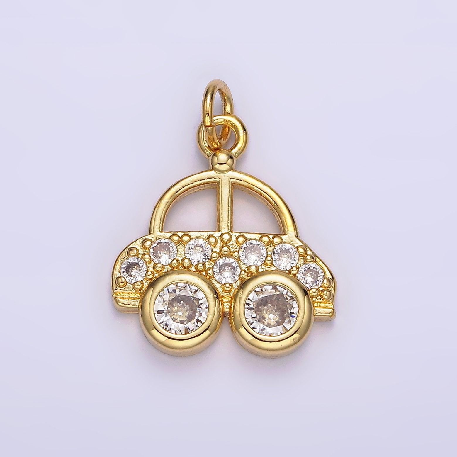 14k gold filled 20mm car transportation clear micro paved cz charm | n1041
