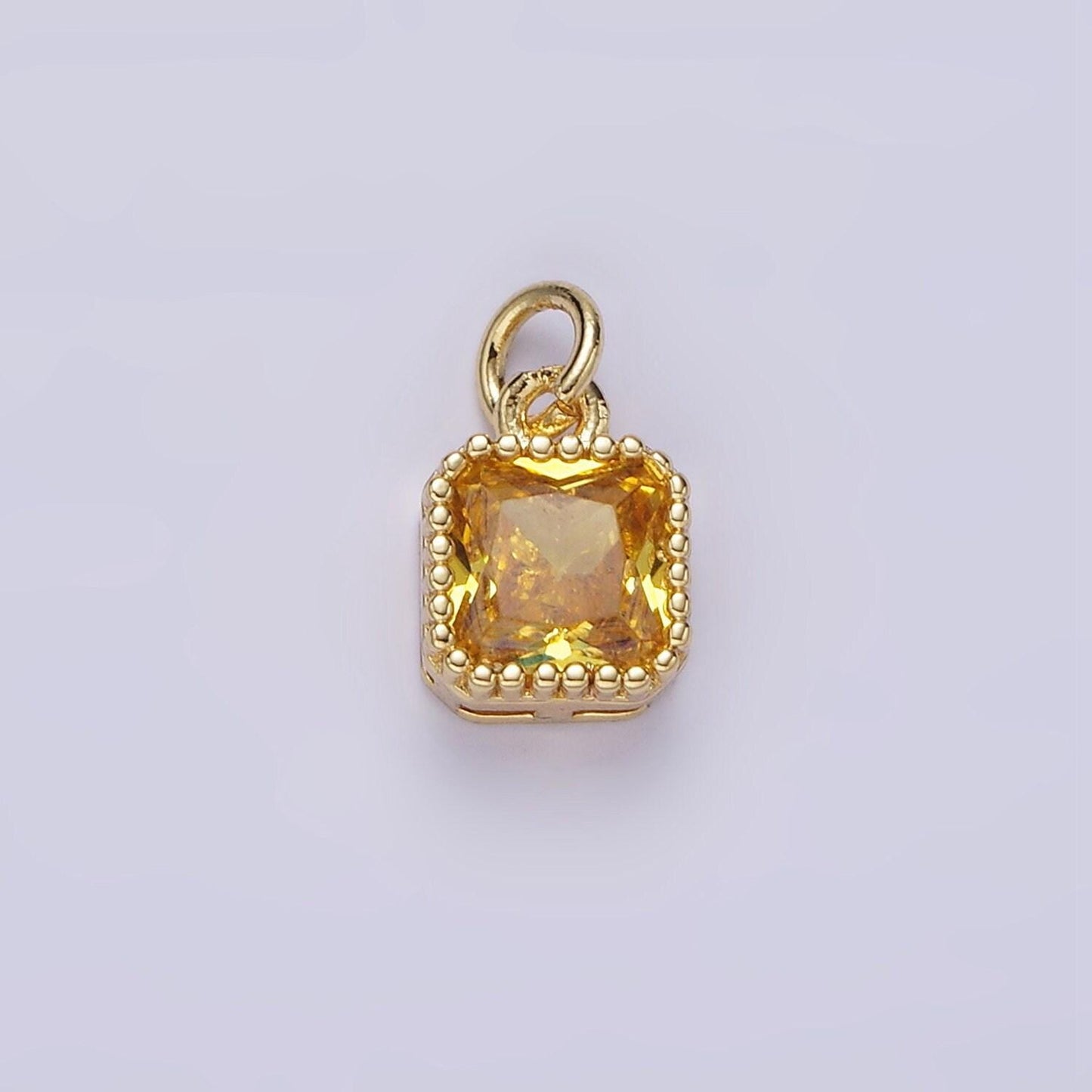 16k gold filled 7.5mm multifaceted birthstone cz square personalized charm | n1047 - n1055