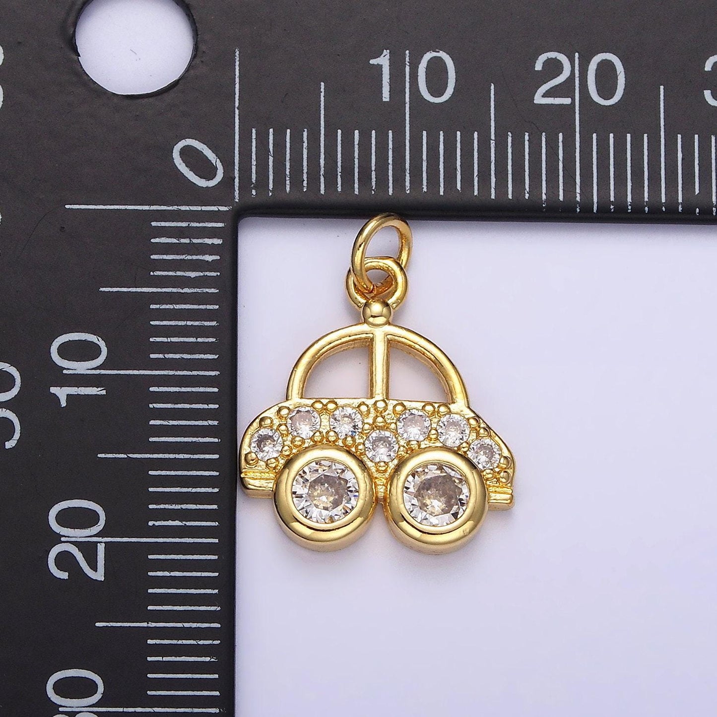 14k gold filled 20mm car transportation clear micro paved cz charm | n1041