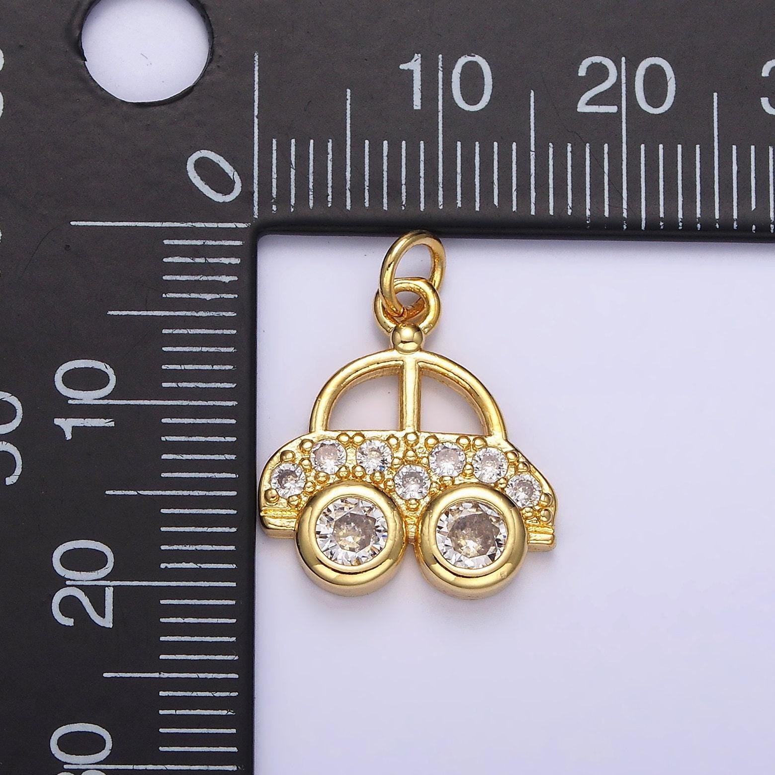14k gold filled 20mm car transportation clear micro paved cz charm | n1041