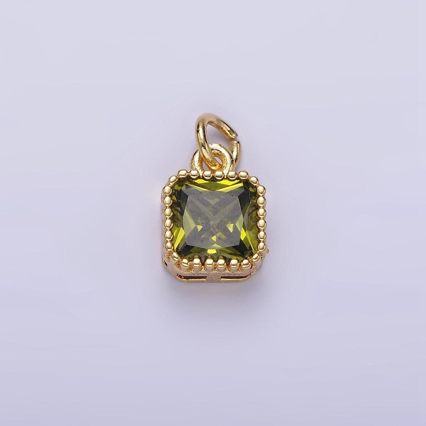 16k gold filled 7.5mm multifaceted birthstone cz square personalized charm | n1047 - n1055