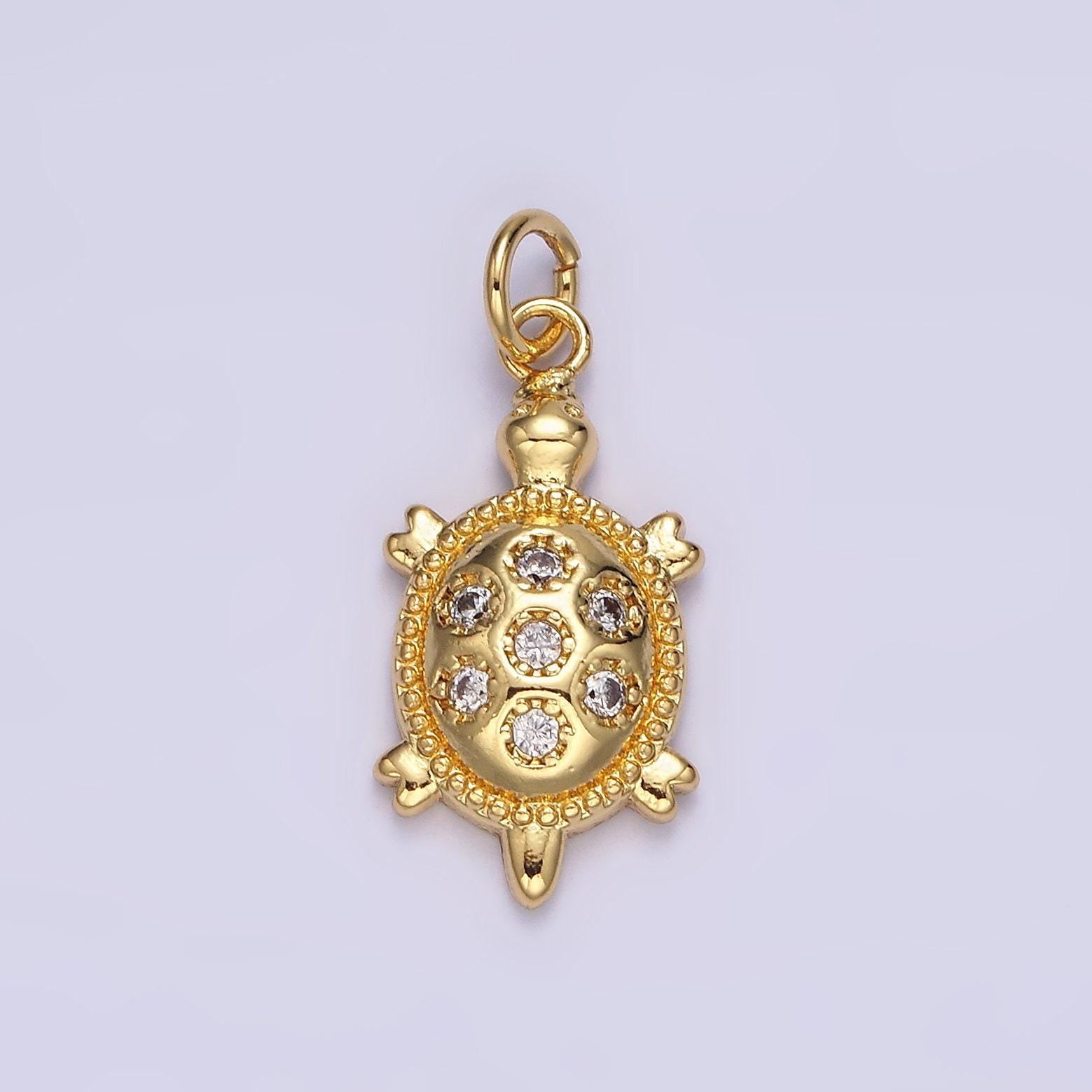 14k gold filled 24mm cz dotted sea turtle tortoise charm | n1037