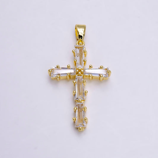 14k gold filled clear, green, pink, black baguette lined latin cross pendant | n1468 - n1471