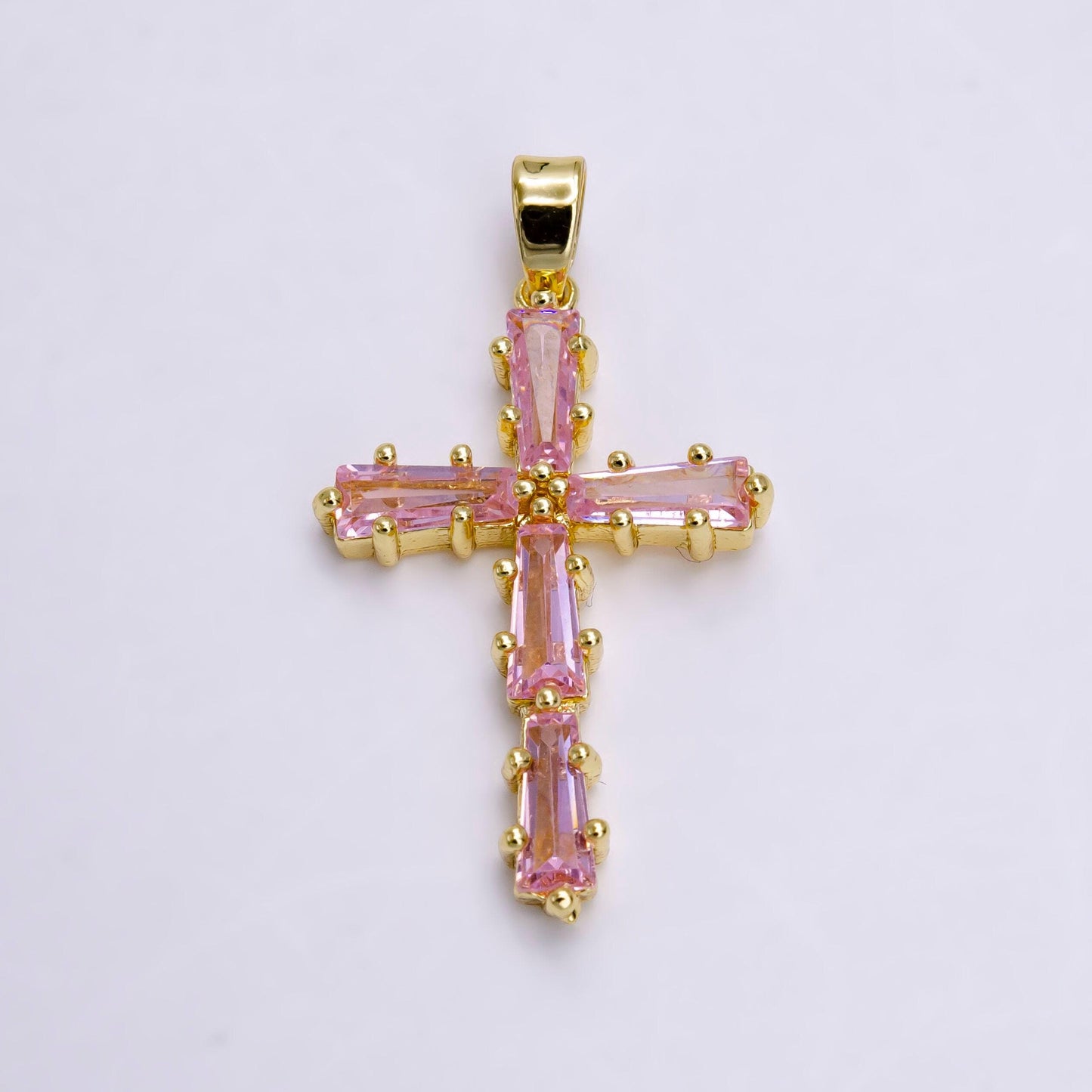 14k gold filled clear, green, pink, black baguette lined latin cross pendant | n1468 - n1471