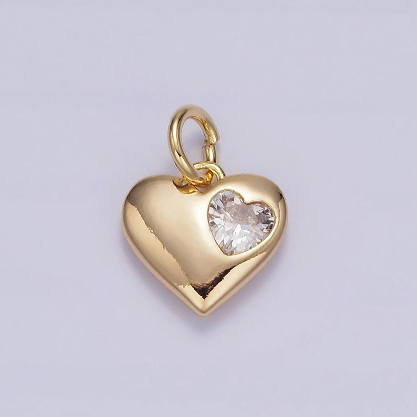 16k gold filled clear cz double heart add-on charm | n1009