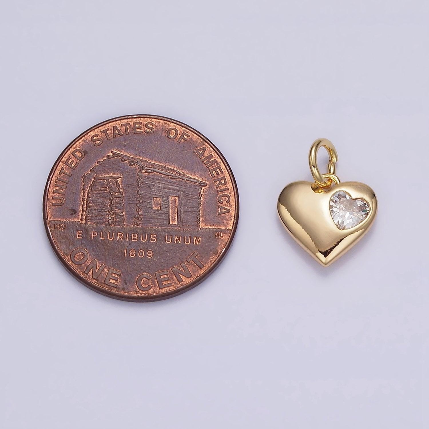 16k gold filled clear cz double heart add-on charm | n1009