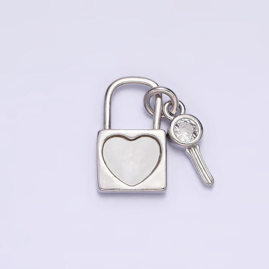 Silver padlock and key cz micro pave charm pendant lock and key charm necklace for statement necklace component n-1007