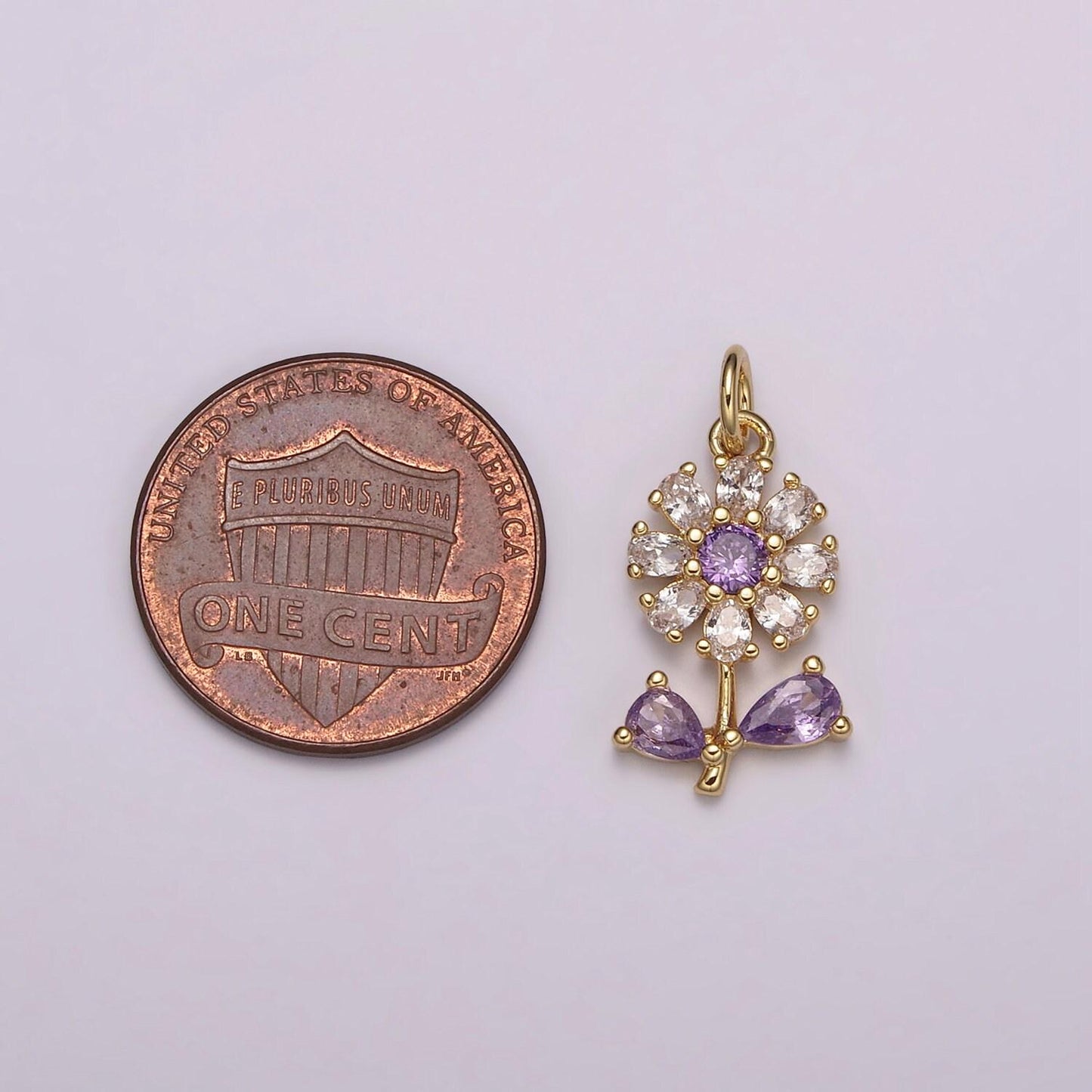 Mini 24k gold filled flower charm purple daisy flower charm for necklace bracelet earring