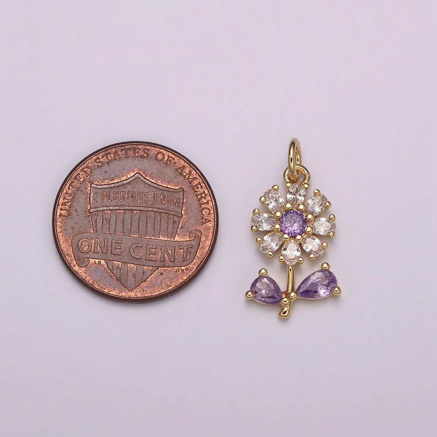 Mini 24k gold filled flower charm purple daisy flower charm for necklace bracelet earring