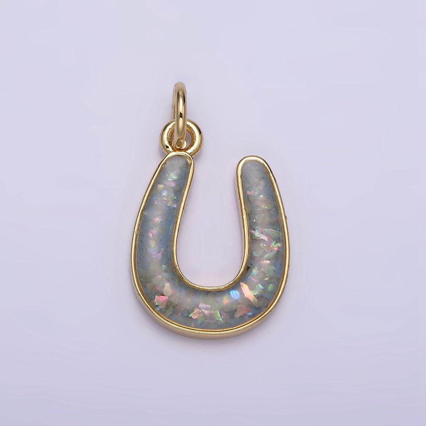 1 piece dainty opal horseshoe charm lucky gold filled bezel horse shoe dangle pendant lightweight opal drop charm n-1000