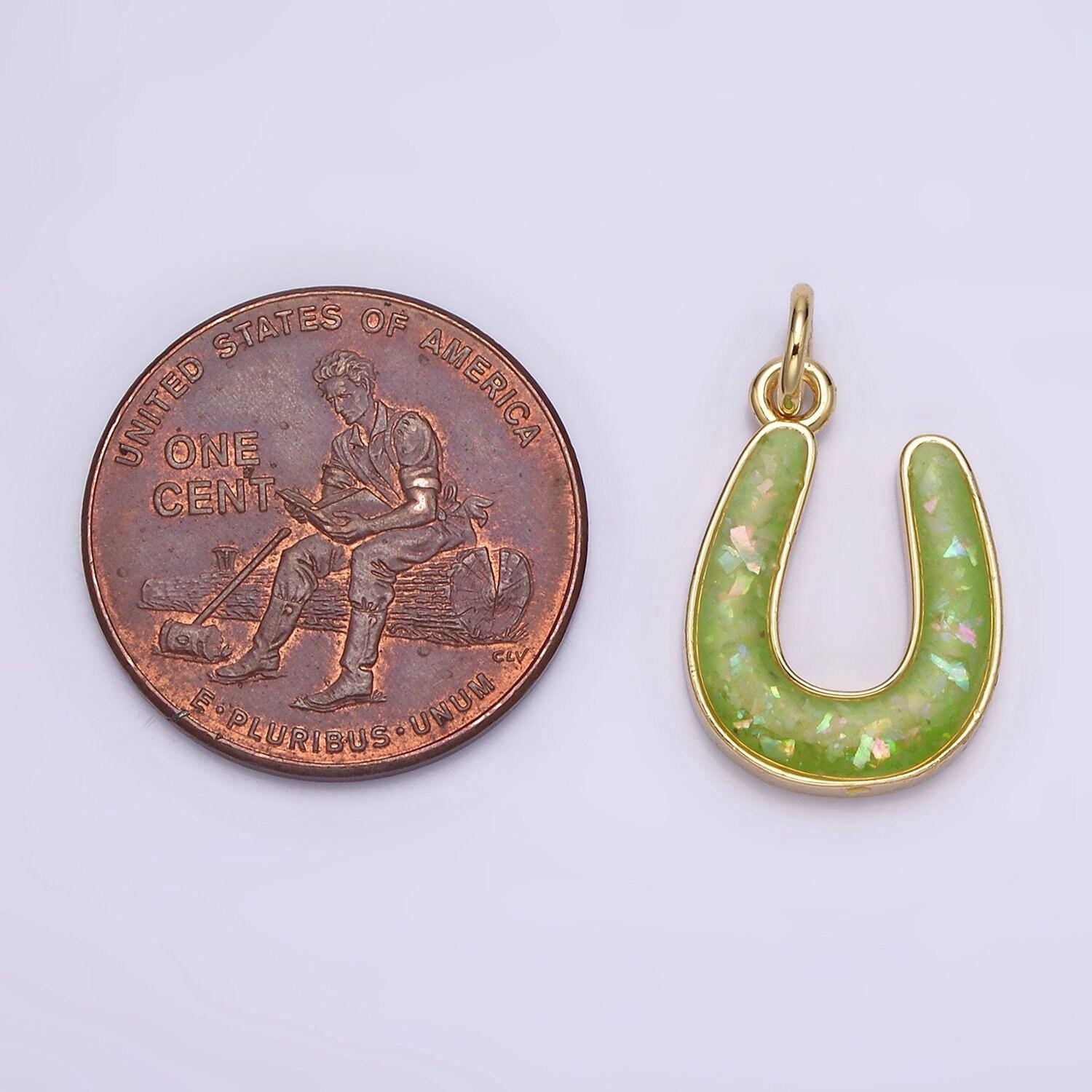 1 piece dainty opal horseshoe charm lucky gold filled bezel horse shoe dangle pendant lightweight opal drop charm n-1000