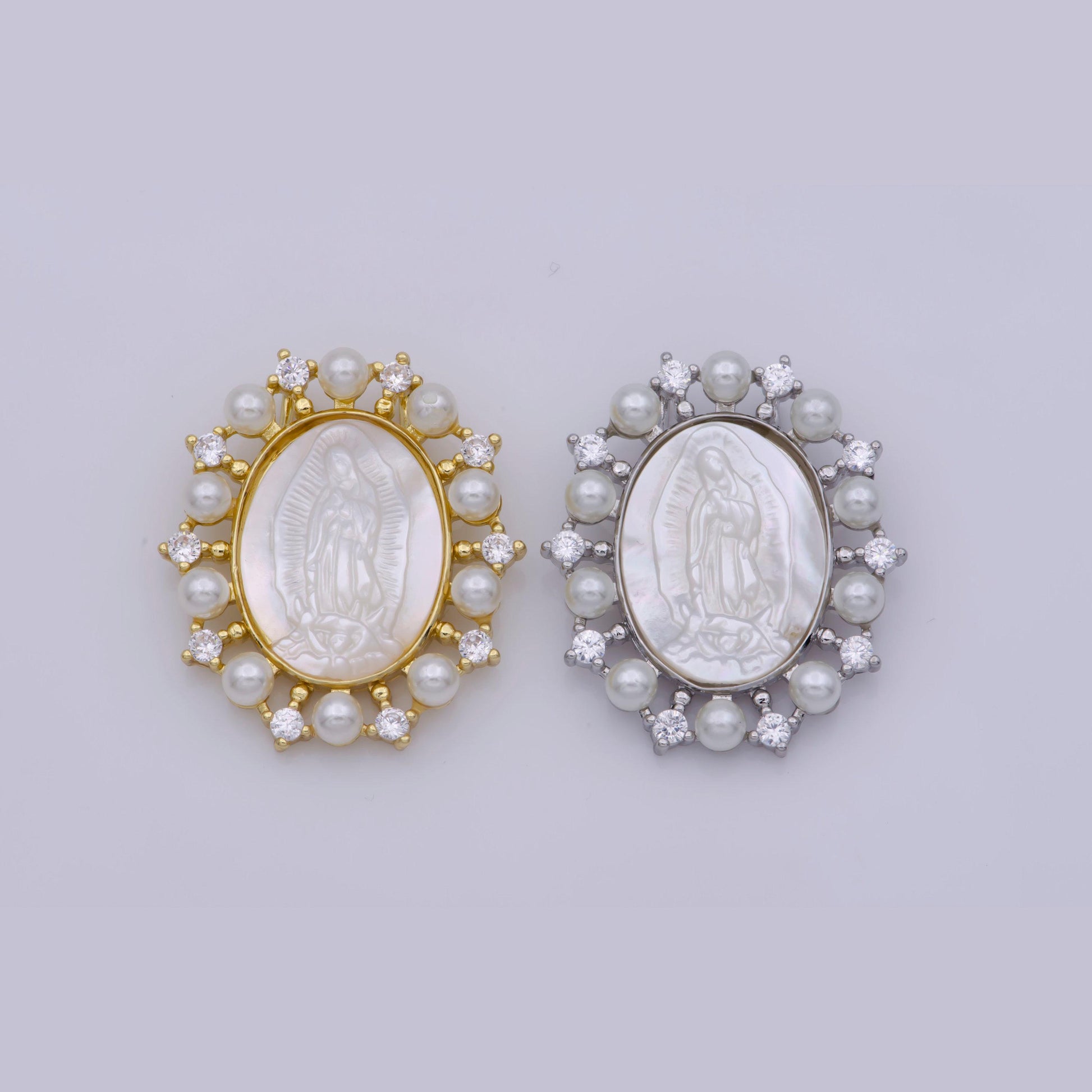 14k gold filled mother of pearl virgin mary, silver lady of guadalupe medallion charm pendant, shell virgin mary, cross charm