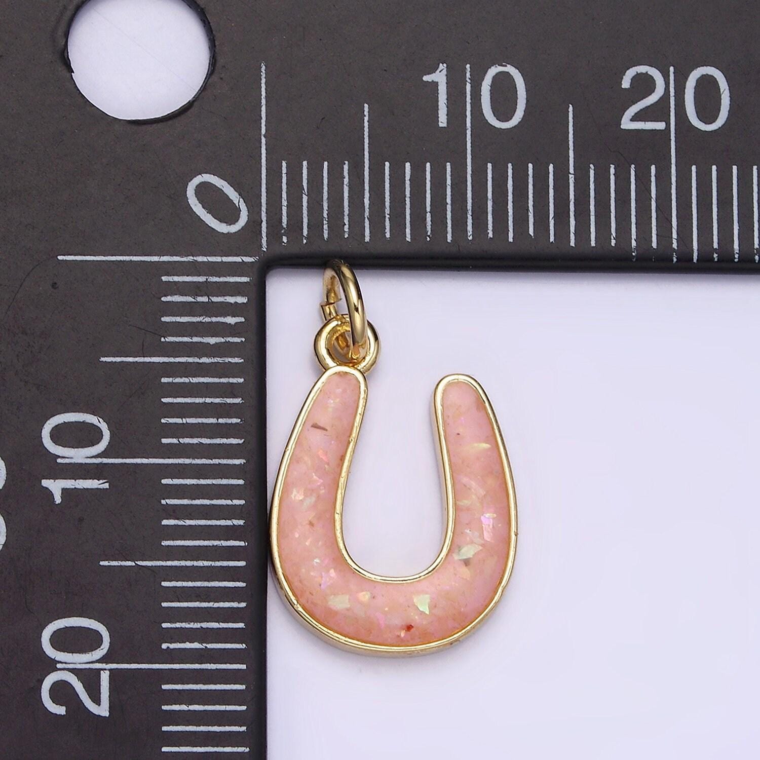 1 piece dainty opal horseshoe charm lucky gold filled bezel horse shoe dangle pendant lightweight opal drop charm n-1000