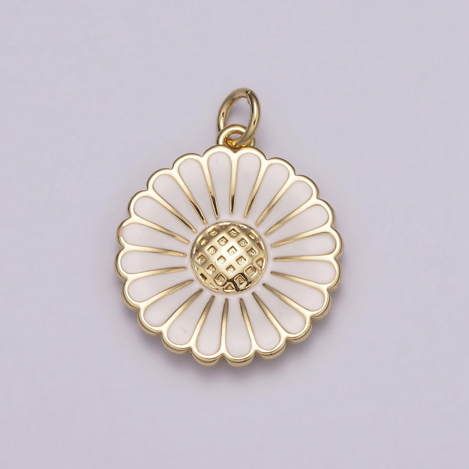 Dainty 14k gold filled enamel sunflower necklace for women flower charm necklace bracelet earring component