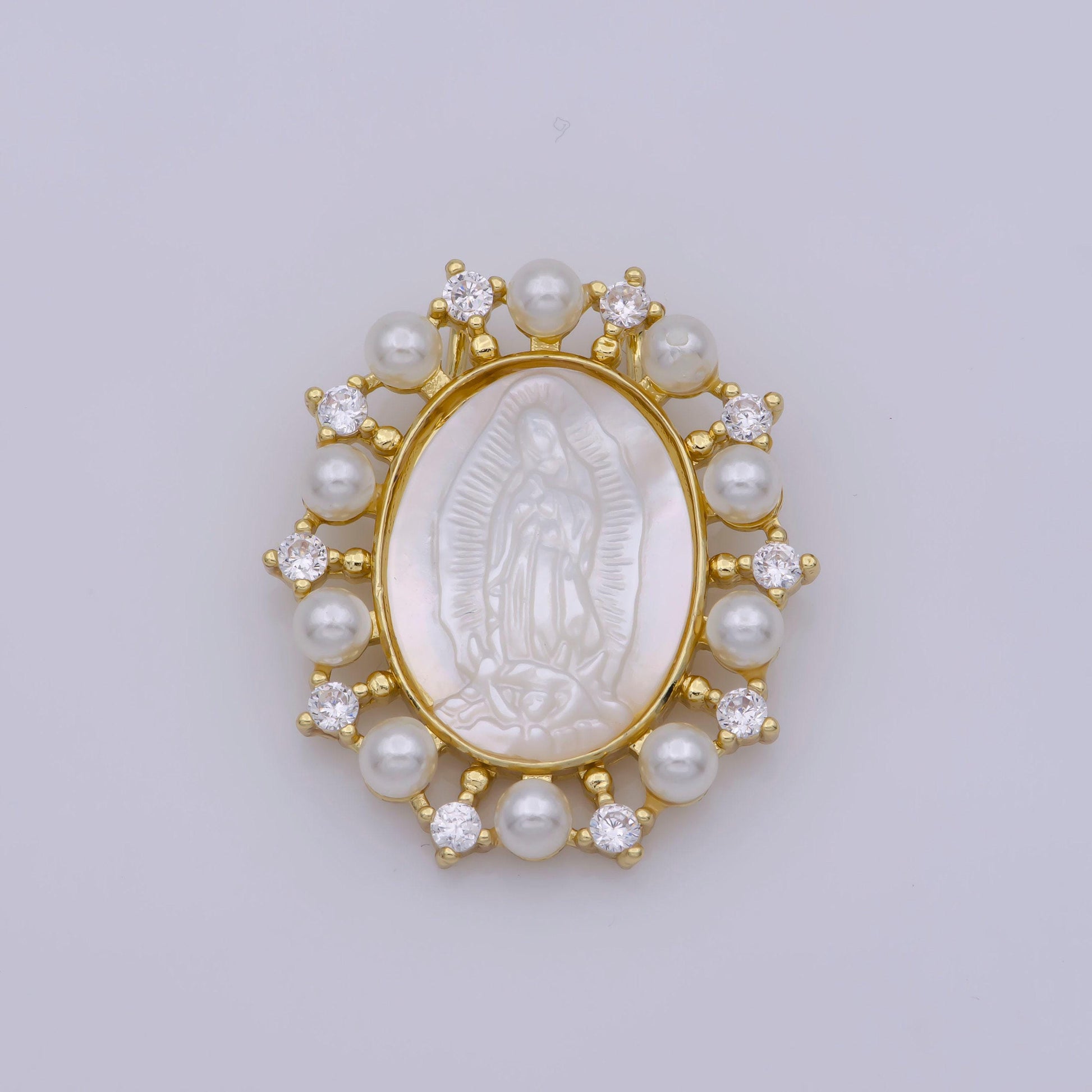 14k gold filled mother of pearl virgin mary, silver lady of guadalupe medallion charm pendant, shell virgin mary, cross charm
