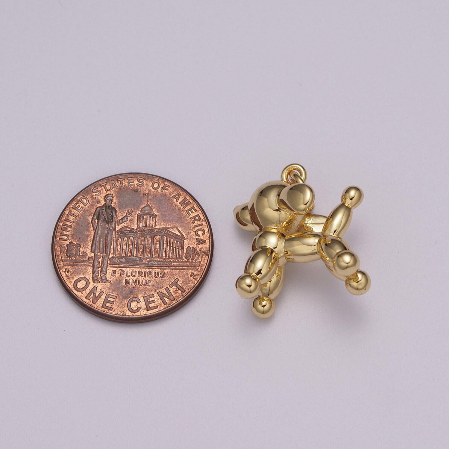 Poodle gold pendant, long baloon figurine charm, dog, puppy, deer animal pendant, diy jewelry, m-898, m-899