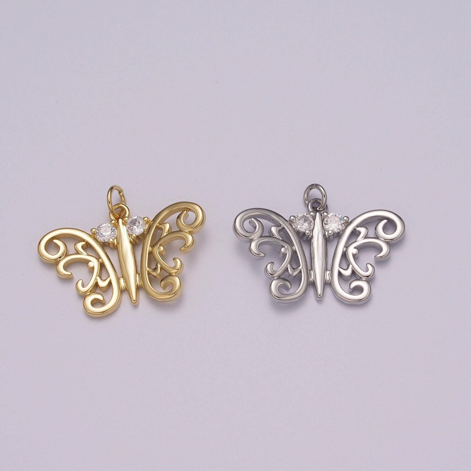 Micro pave butterfly charm white goldfille pendant, cubic zirconia monarch pendant charm for bracelet earring necklace m-897