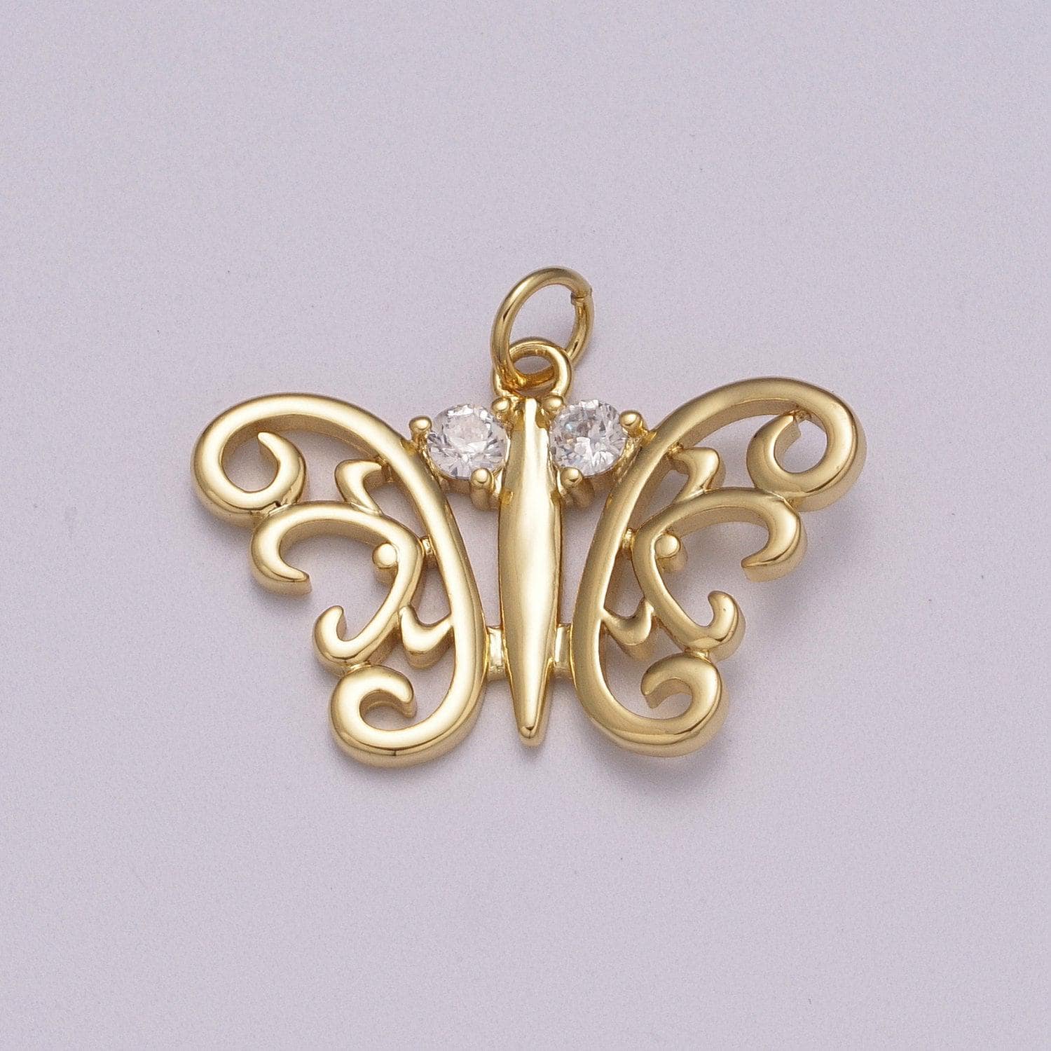 Micro pave butterfly charm white goldfille pendant, cubic zirconia monarch pendant charm for bracelet earring necklace m-897