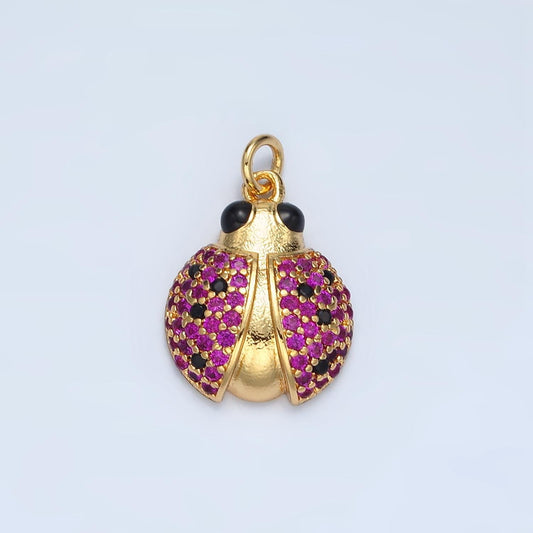 Dainty gold filled lady bug charm for necklace, bracelet supply jewelry making micro pave insect charm m895