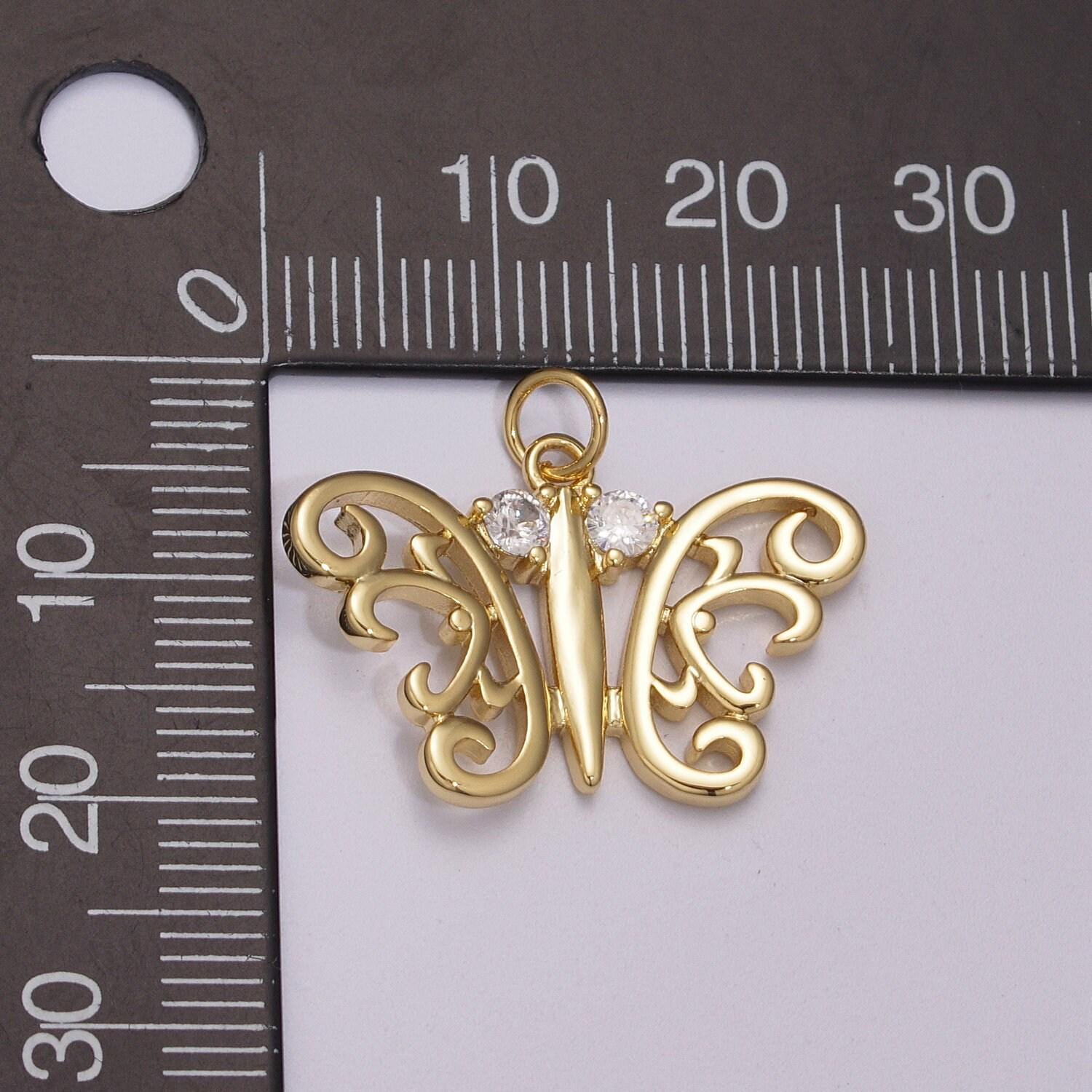 Micro pave butterfly charm white goldfille pendant, cubic zirconia monarch pendant charm for bracelet earring necklace m-897