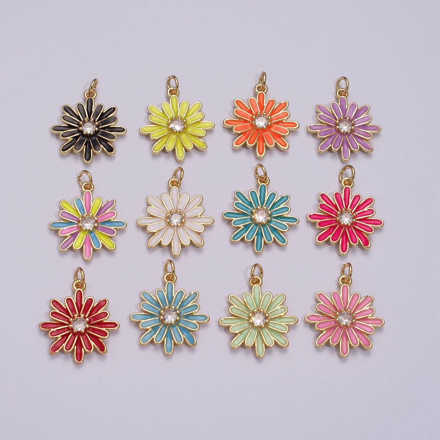 Chrysant charm necklace, gift for her, enamel pendant bracelet earring necklace for woman, flower jewelry minimalist floral m-876 - m-881