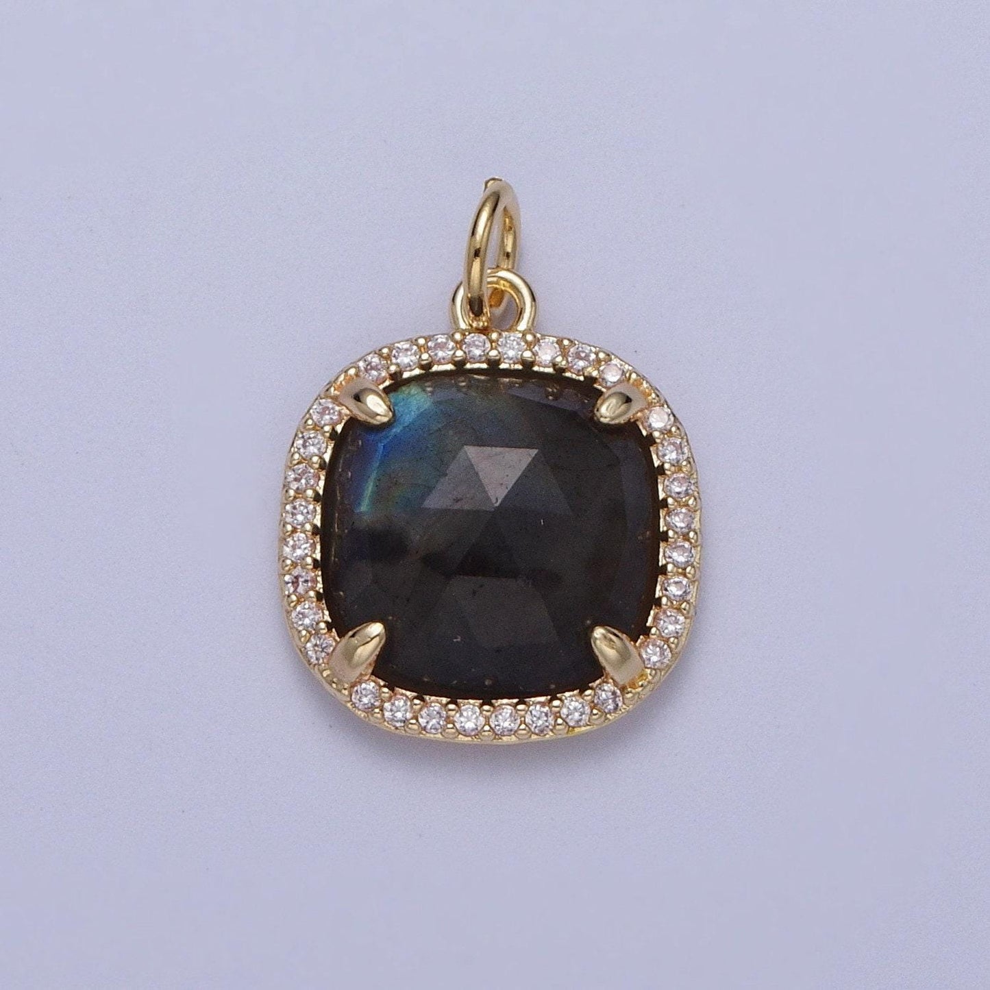 Multifaceted natural stone cz micro pave square gold charm for dangle charm necklace pendant c016