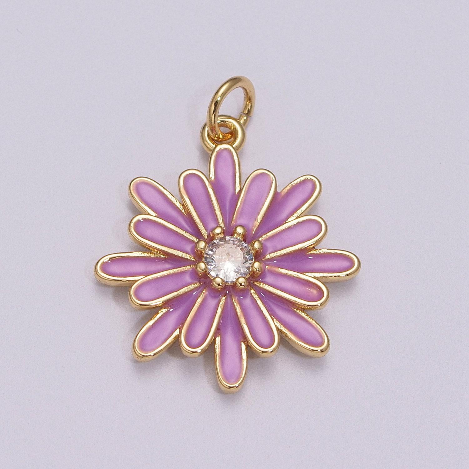 Chrysant charm necklace, gift for her, enamel pendant bracelet earring necklace for woman, flower jewelry minimalist floral m-876 - m-881