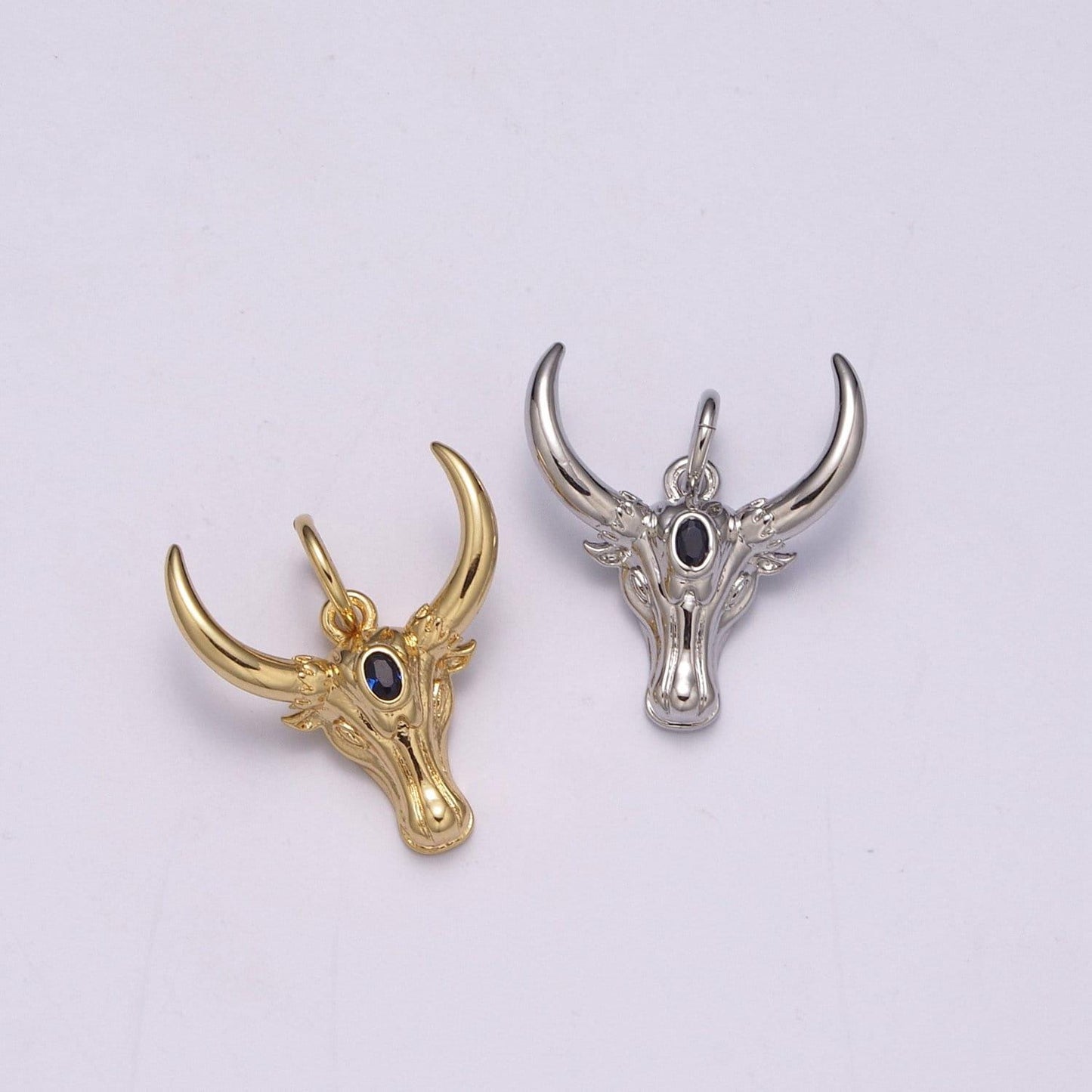 Ram gold pendant, sheep horn charm, blue solitaire cz bighorn sheep animal pendant, diy jewelry, m-870, m-871