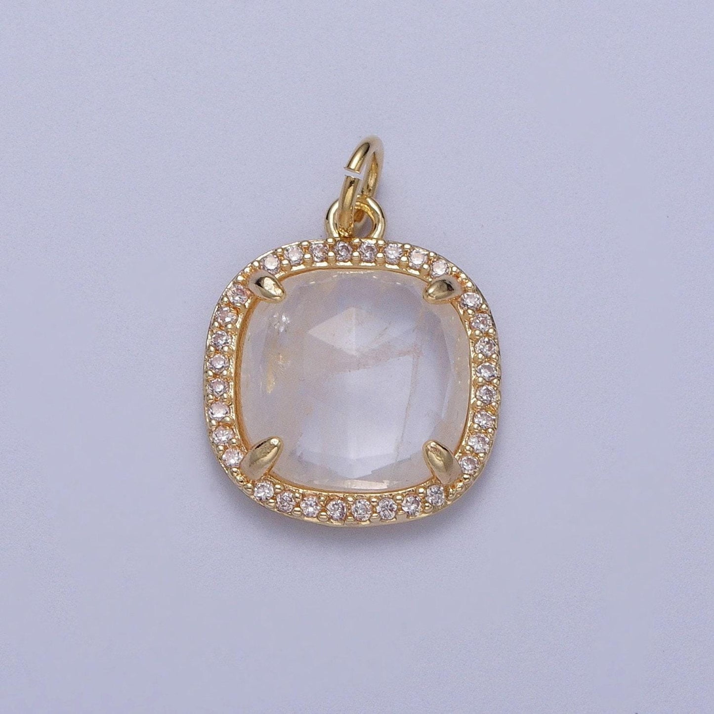 Multifaceted natural stone cz micro pave square gold charm for dangle charm necklace pendant c016
