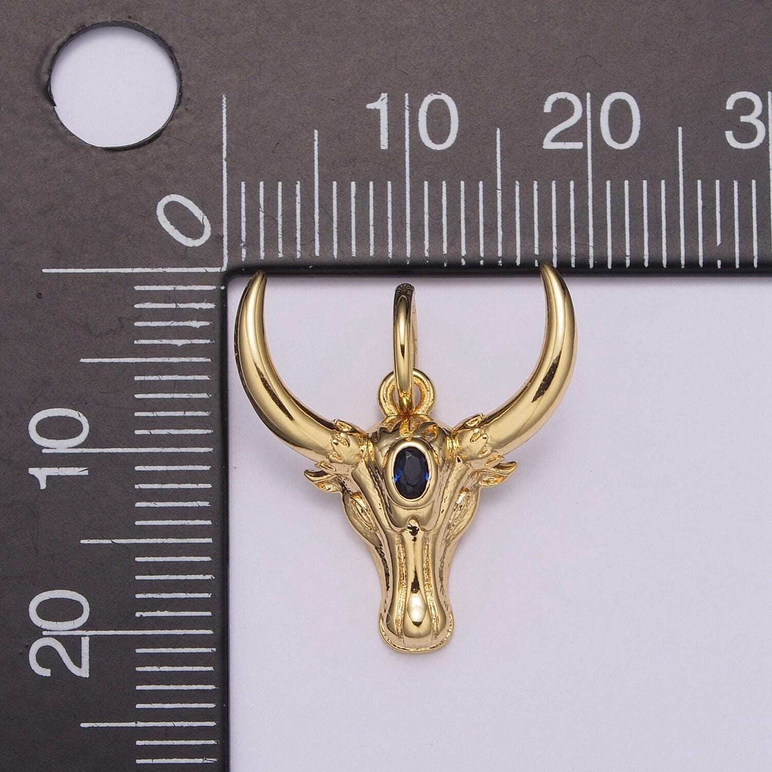 Ram gold pendant, sheep horn charm, blue solitaire cz bighorn sheep animal pendant, diy jewelry, m-870, m-871
