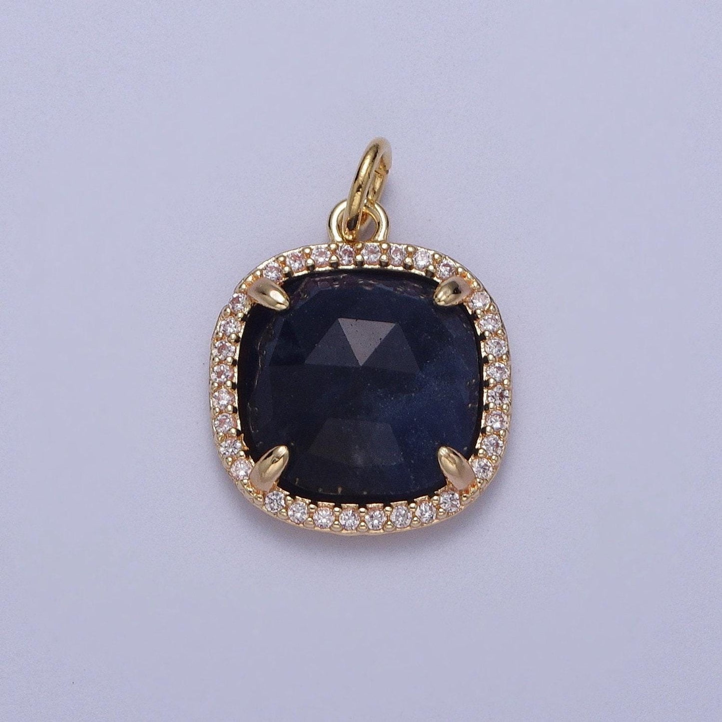 Multifaceted natural stone cz micro pave square gold charm for dangle charm necklace pendant c016