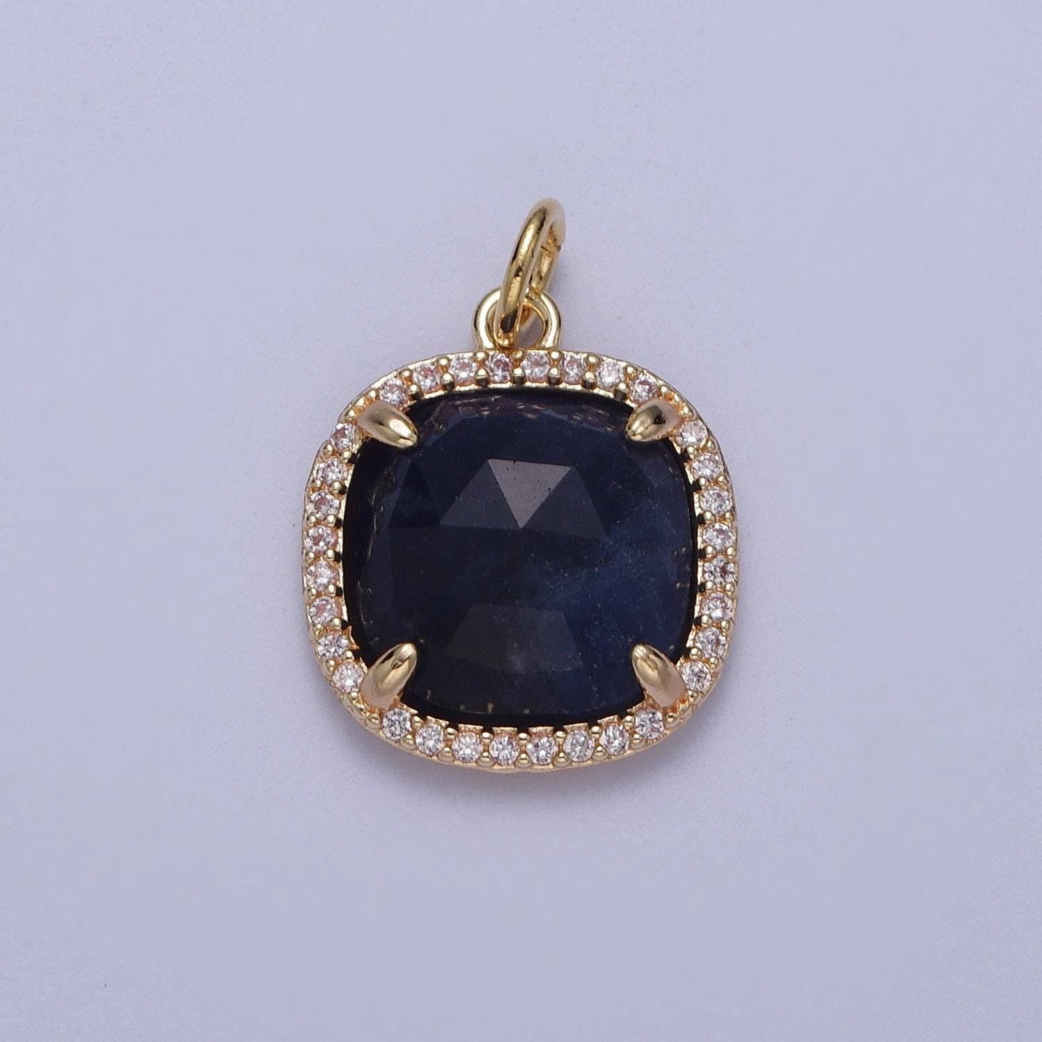 Multifaceted natural stone cz micro pave square gold charm for dangle charm necklace pendant c016
