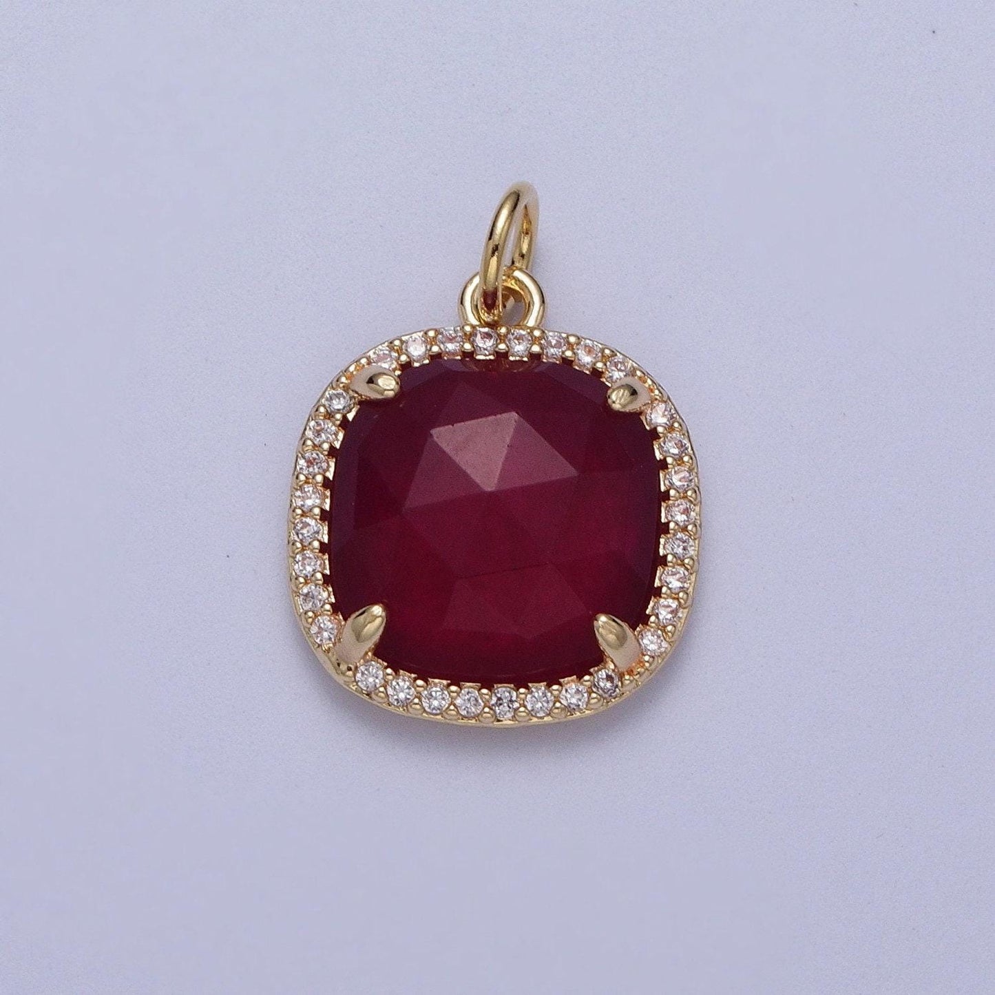 Multifaceted natural stone cz micro pave square gold charm for dangle charm necklace pendant c016