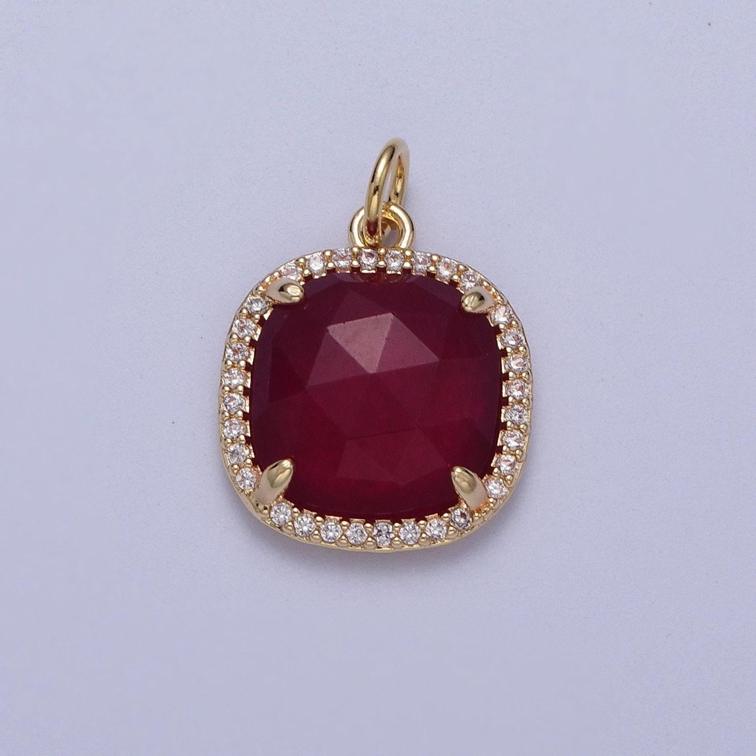 Multifaceted natural stone cz micro pave square gold charm for dangle charm necklace pendant c016