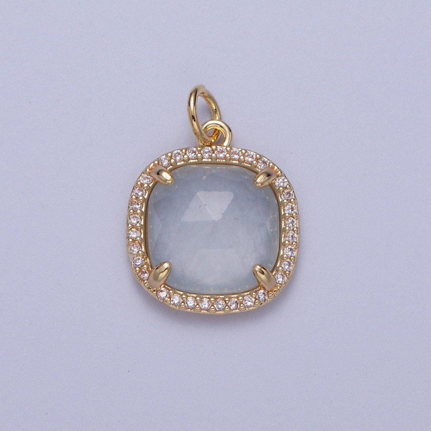 Multifaceted natural stone cz micro pave square gold charm for dangle charm necklace pendant c016