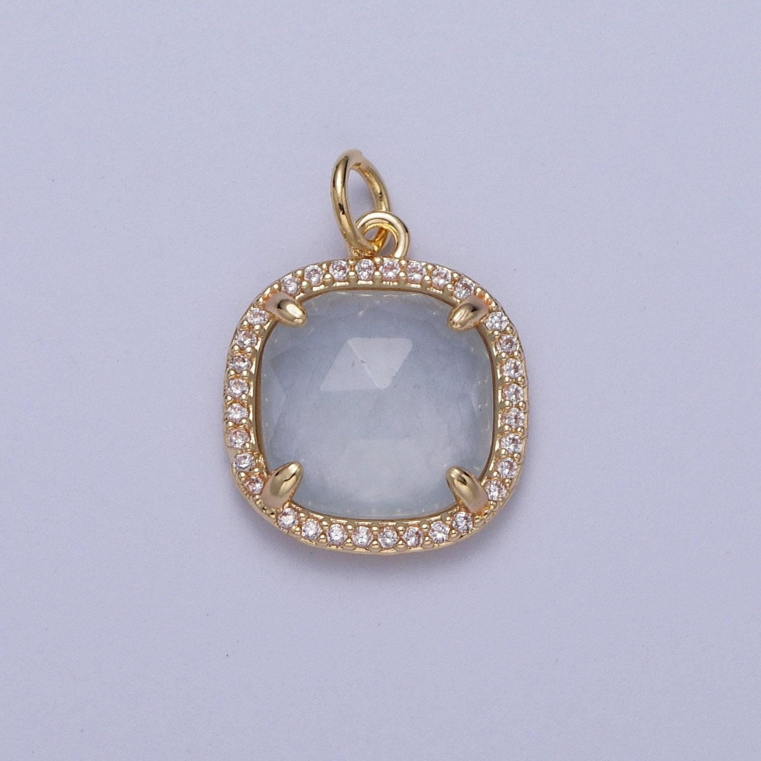 Multifaceted natural stone cz micro pave square gold charm for dangle charm necklace pendant c016