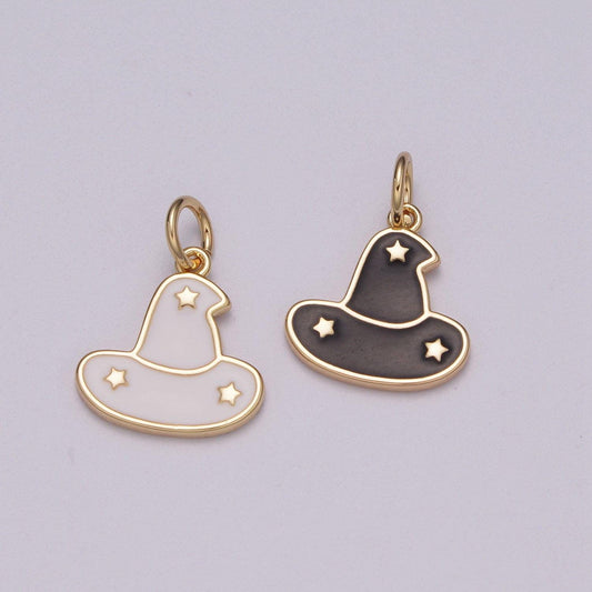 Black white sorcerer apprentice miniature hat charm with star fantasia wizard pendant bracelet necklace earring halloween jewelry inispired